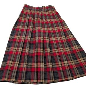 Vintage Talbot's red, beige, grey  wool pleated maxi skirt. 6P